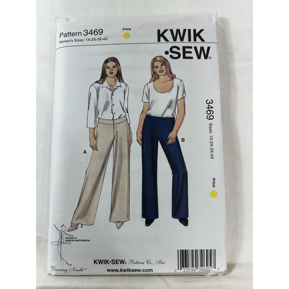 Kwik Sew 3469 Pattern Misses' Pants Close Fitting Low Cut Flared Legs 1x-4X UC